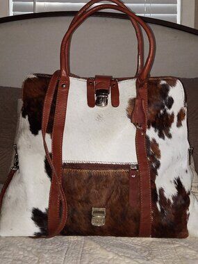 Borse in Pelle Italy Large Cow Hair on Hide Convertible Leather Bag